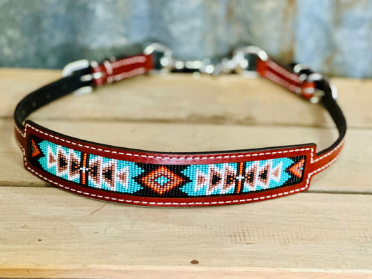 Medium Leather Wither Strap With Beaded Navajo Inlay - Dustybutts Australia