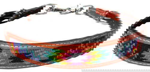 Medium Leather Wither Strap With Beaded Rainbow Pattern Inlay - Dustybutts Australia