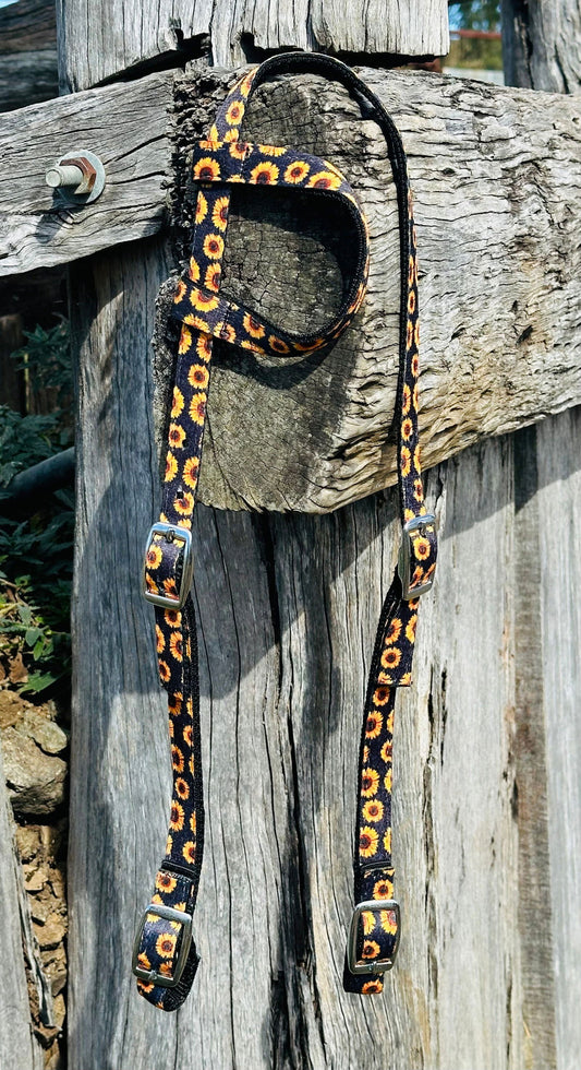 Nylon One Ear Headstall With Sunflower Design - Dustybutts Australia