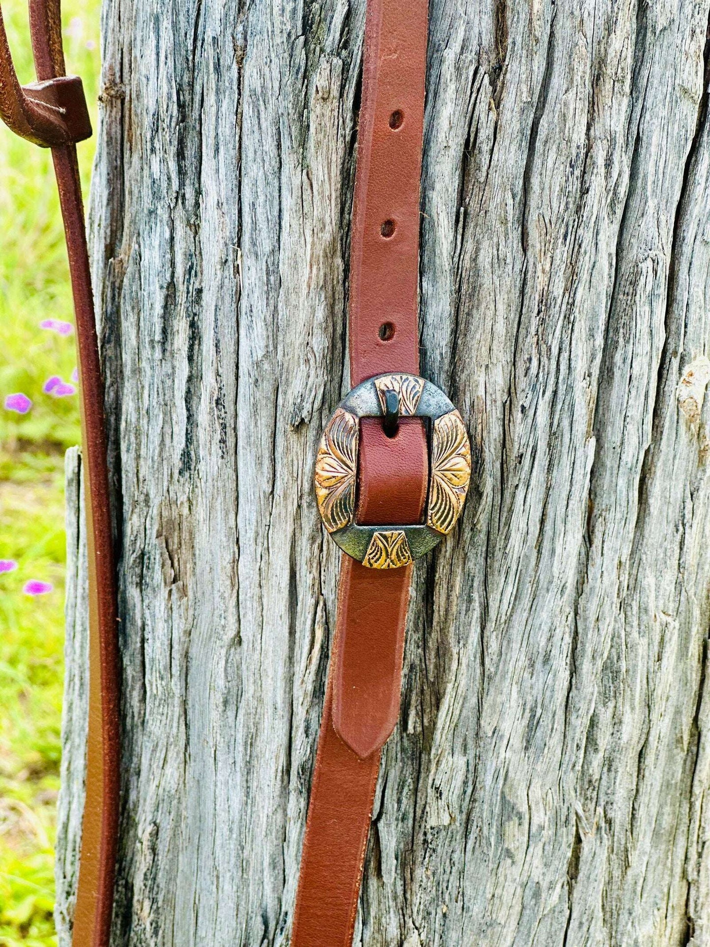 Oiled_Harness_Single_Ear_Bridle_With_Engraved_Antique_Buckle_-_Dustybutts_Australia-7509416