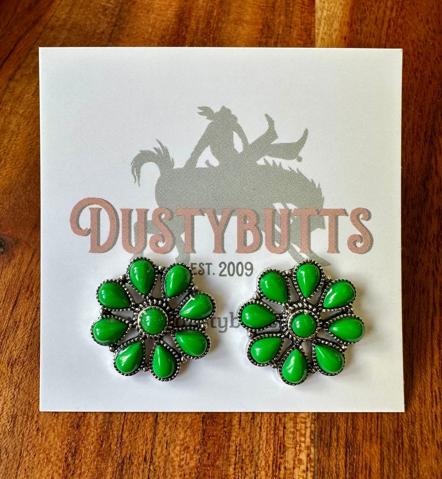 Silver & Green Stone Earrings - Dustybutts Australia