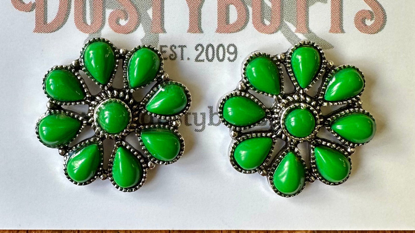 Silver & Green Stone Earrings - Dustybutts Australia