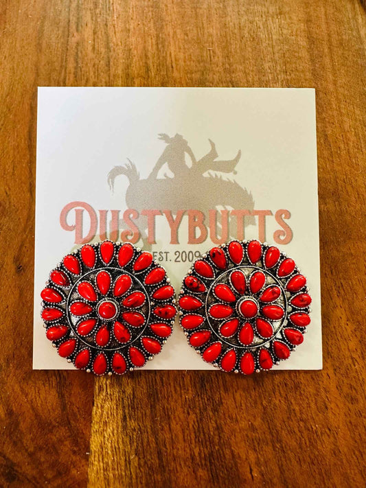 Silver & Red Stone Earrings - Dustybutts Australia