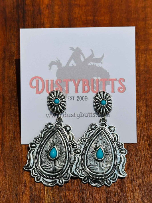 Turquoise and Silver Drop Earrings - Dustybutts Australia
