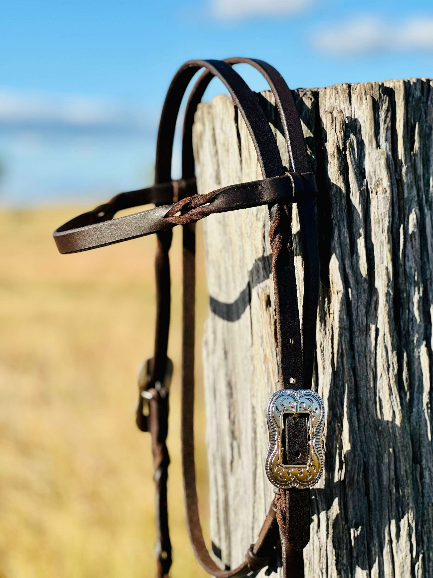 Harness Leather Bloodknot Browband Bridle With Engraved Buckle