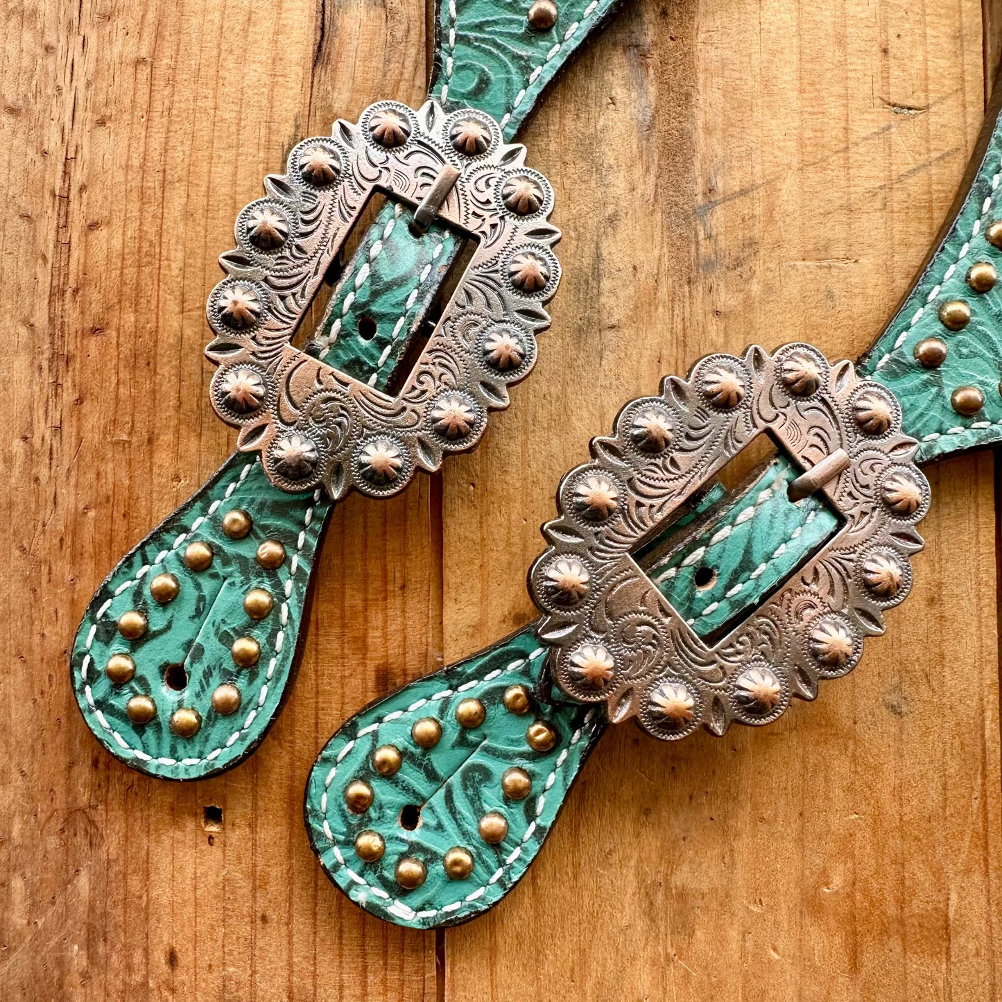 Leather Spur Straps With Filigree Print