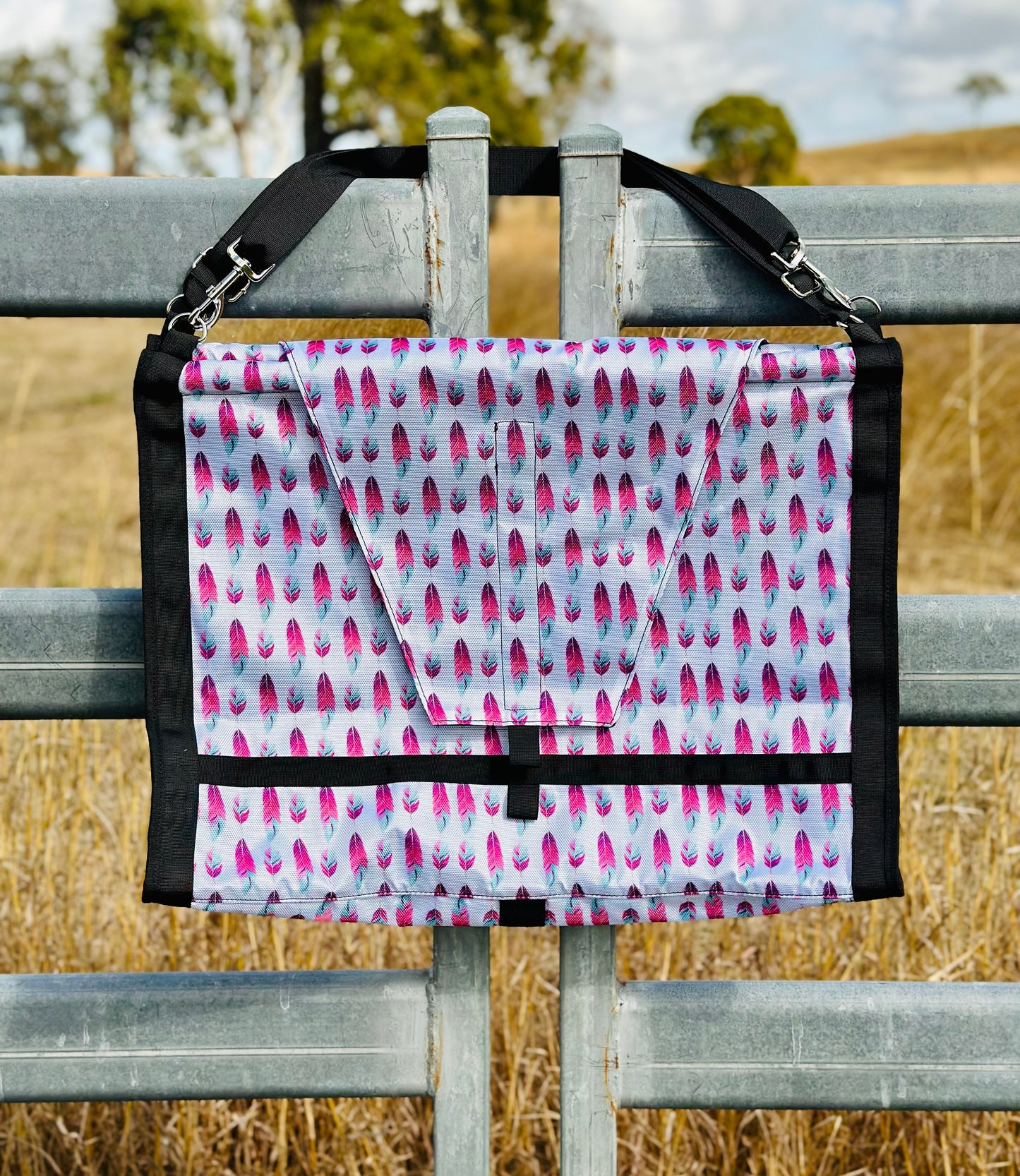 Introductory Price // Dustybutts Top Load Hay Bag- Boho Feathers