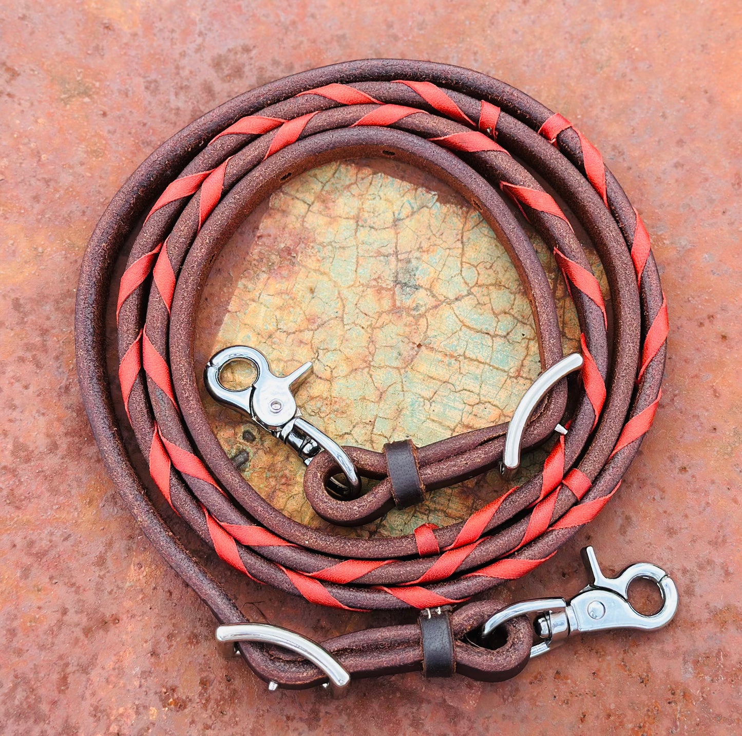 Dustybutts Harness Leather Laced Barrel Reins // Burnt Orange