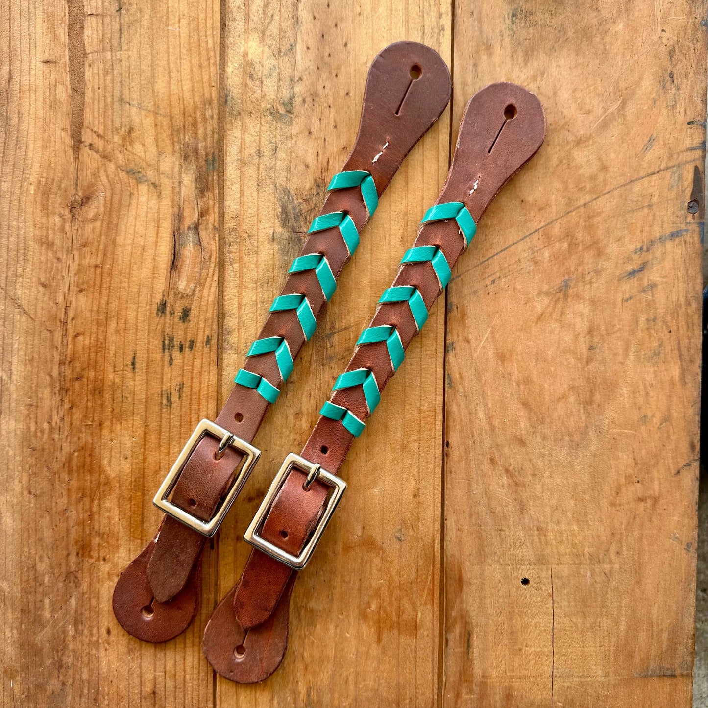 Argentina Leather Braided Ladies Spur Straps // Teal