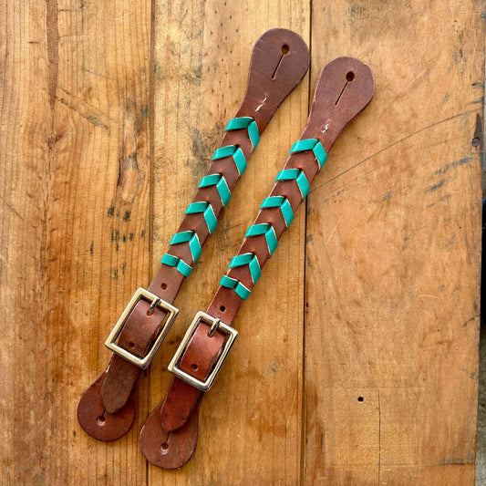 Argentina Leather Braided Ladies Spur Straps // Teal