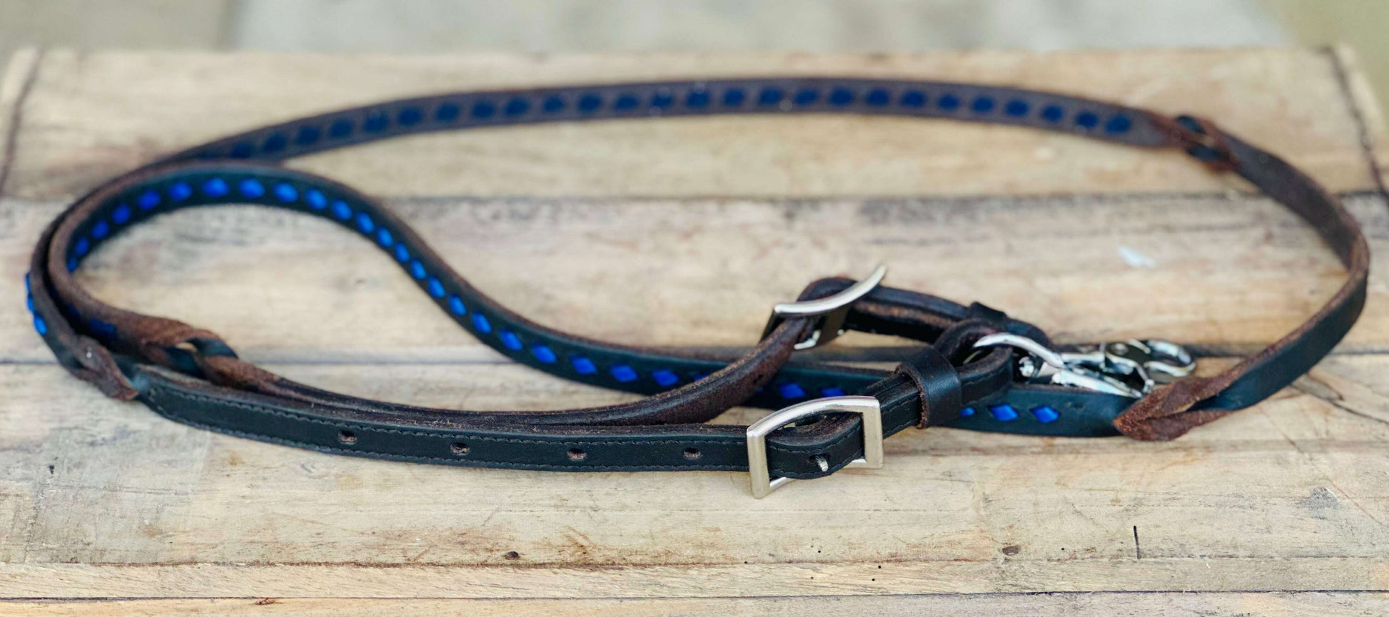 dustybutts-harness-leather-buckstitch-and-bloodknot-barrel-racing-reins---purple-blue-reins---dustybutts-australia-35929667