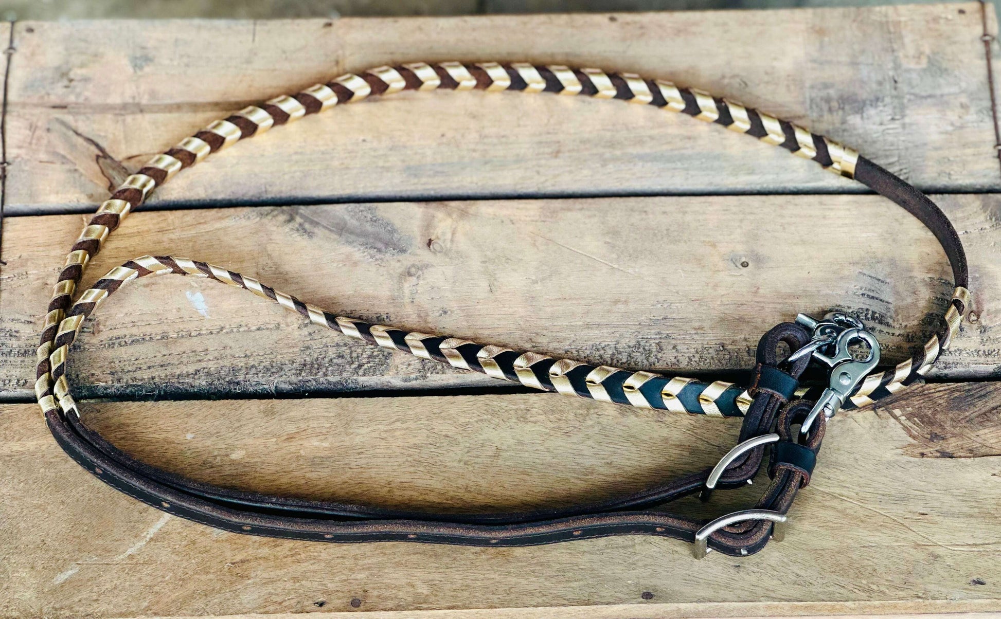 dustybutts-harness-leather-laced-barrel-racing-reins-metallic-gold-reins---dustybutts-australia-35929643