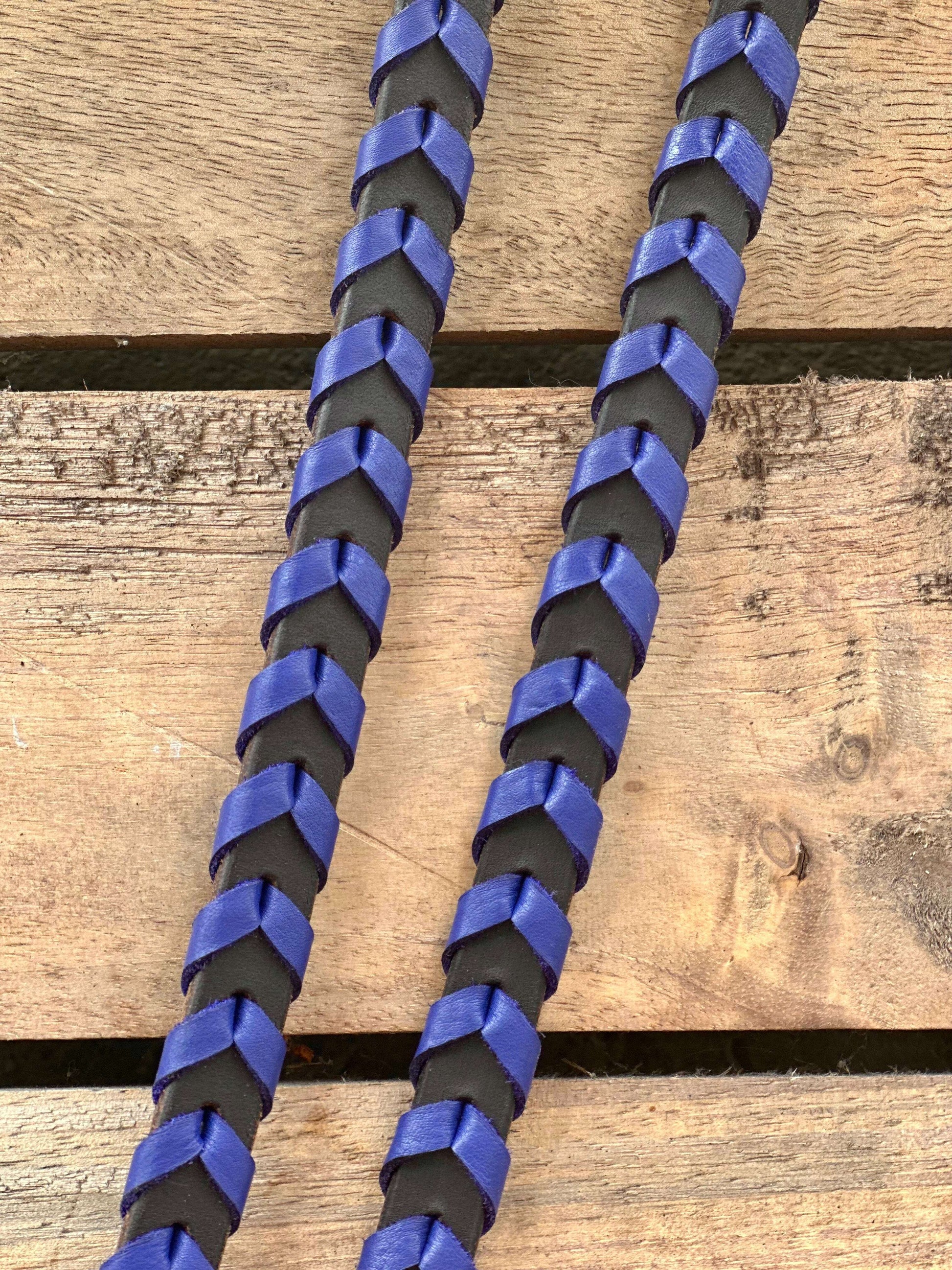 dustybutts-harness-leather-laced-barrel-racing-reins-purple-blue-reins---dustybutts-australia-35929641
