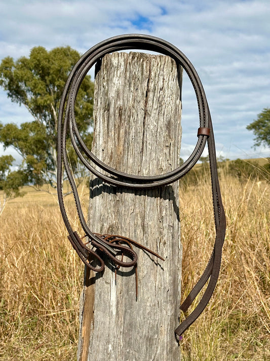 Dustybutts 5/8” Oiled Harness Leather Split Reins // 8 Foot