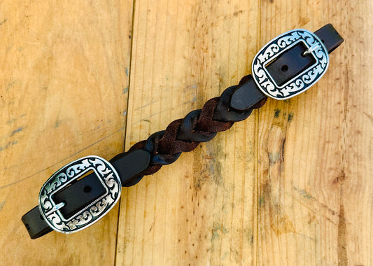 Dustybutts Bloodknot Leather Curb Strap With Floral Engraved Buckle