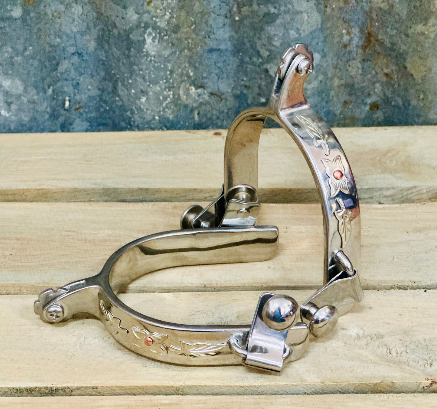 Ladies Stainless Steel Spurs With Leaf Overlay
