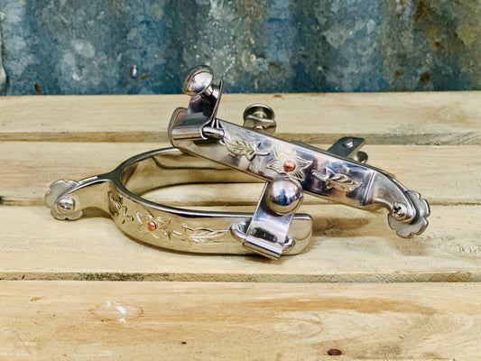 Ladies Stainless Steel Spurs With Leaf Overlay