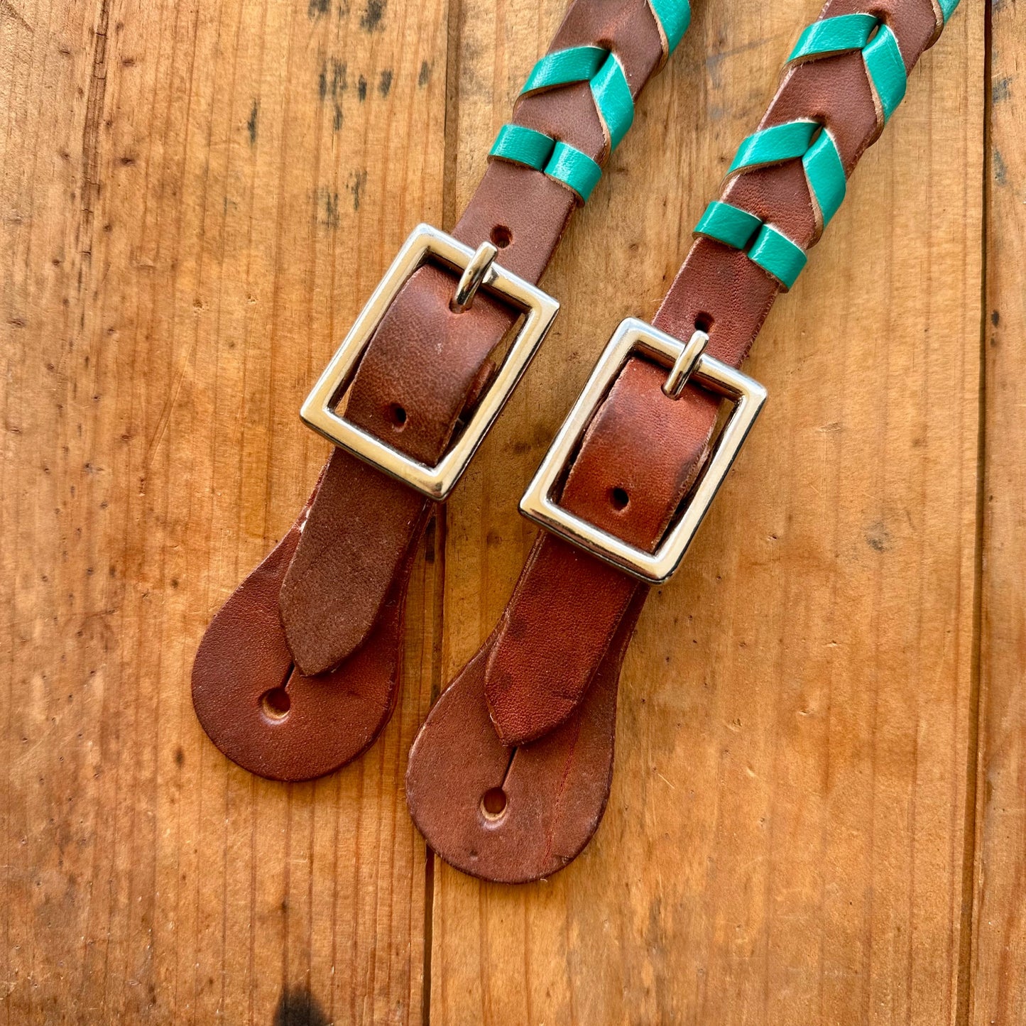 Argentina Leather Braided Ladies Spur Straps // Teal