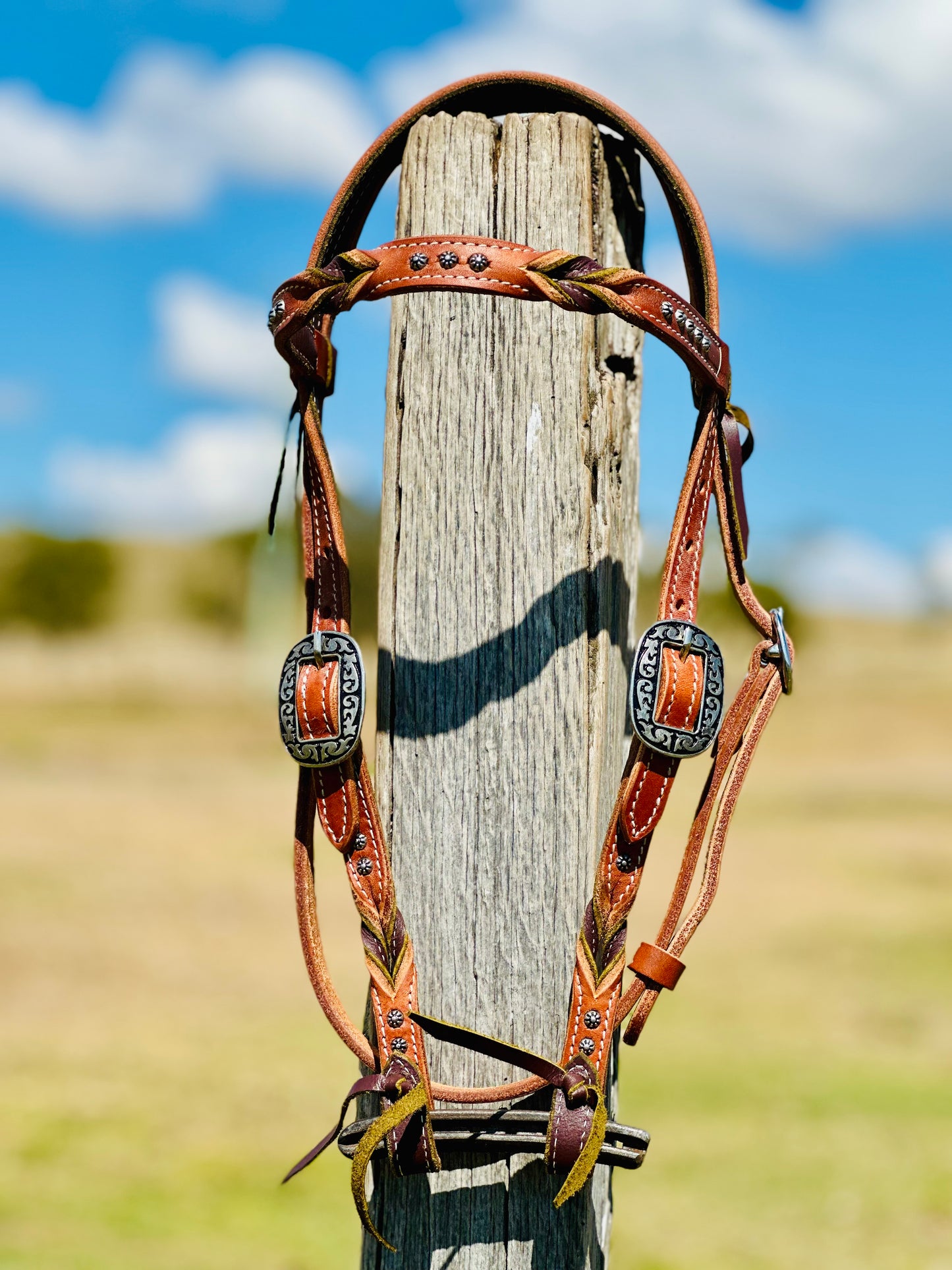 Dustybutts Bloodknot Harness Leather Bridle With Sunspot Studs