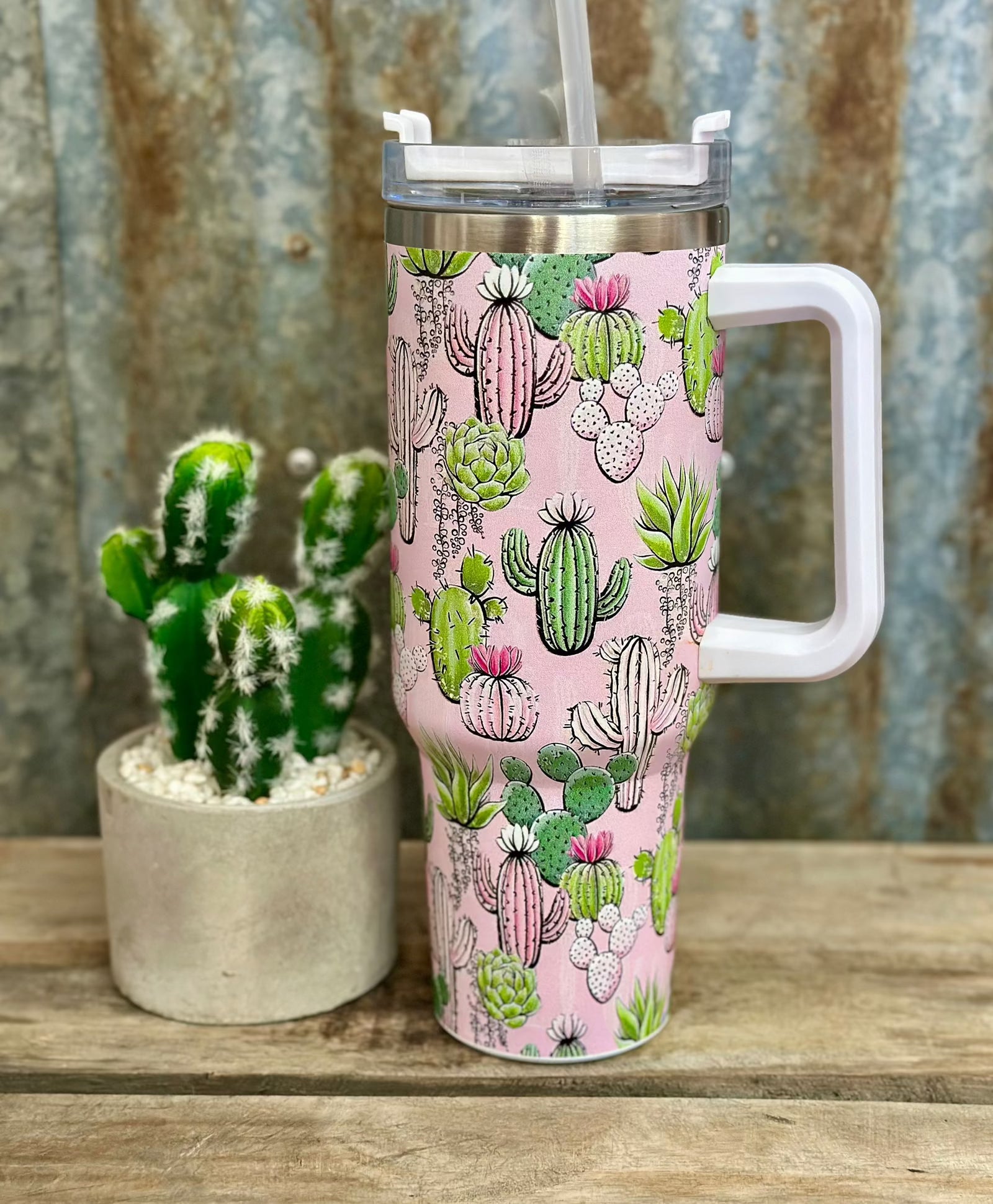 40oz Aztec Tumbler // Pink Cactus - Dustybutts Australia