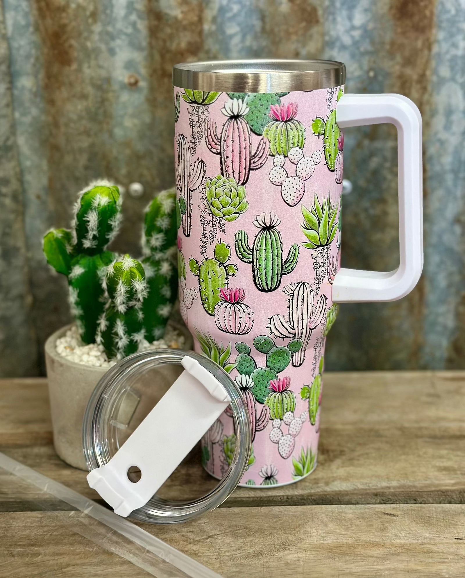 40oz Aztec Tumbler // Pink Cactus - Dustybutts Australia