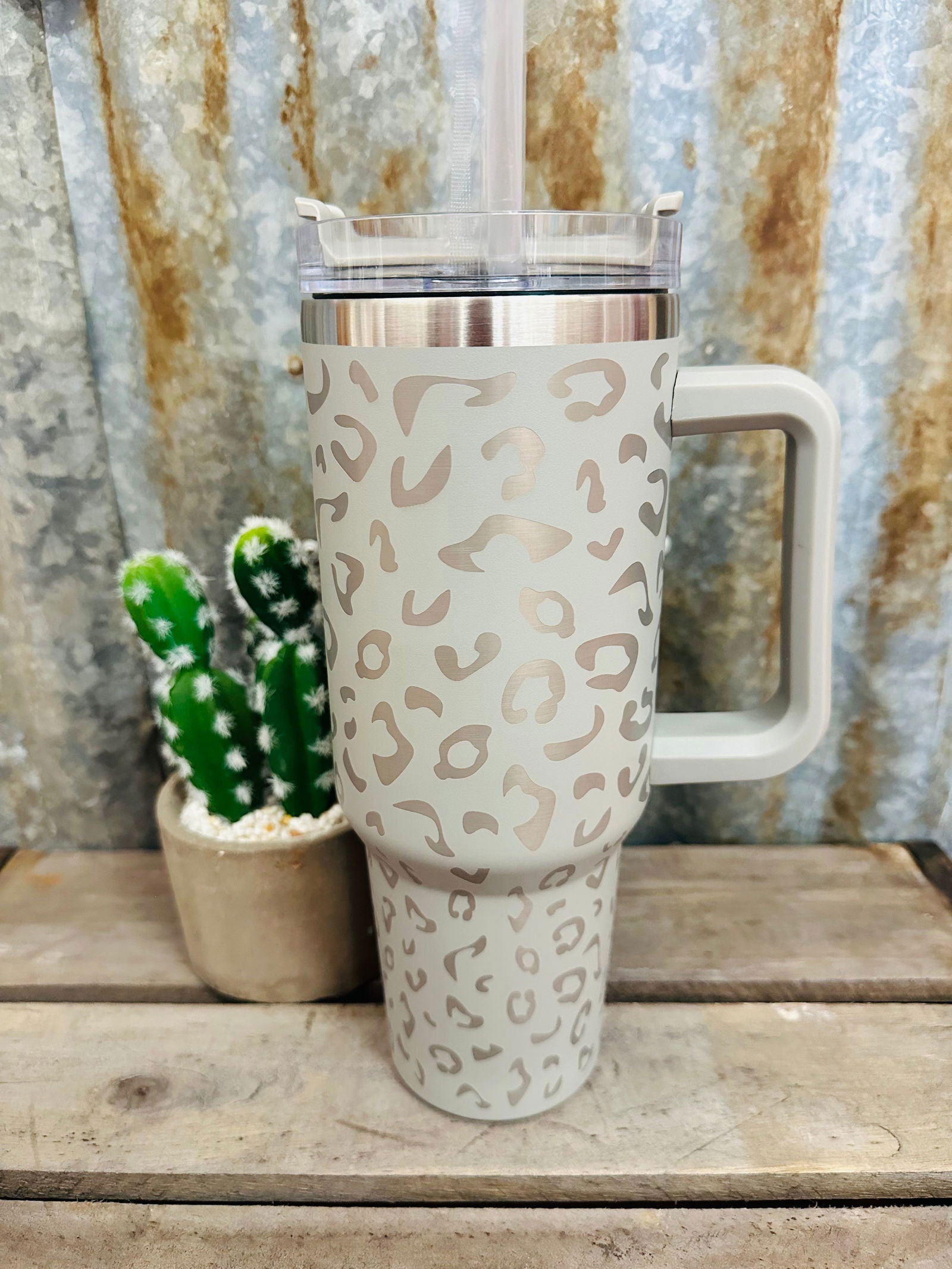 40oz Leopard Tumbler // Light Grey - Dustybutts Australia