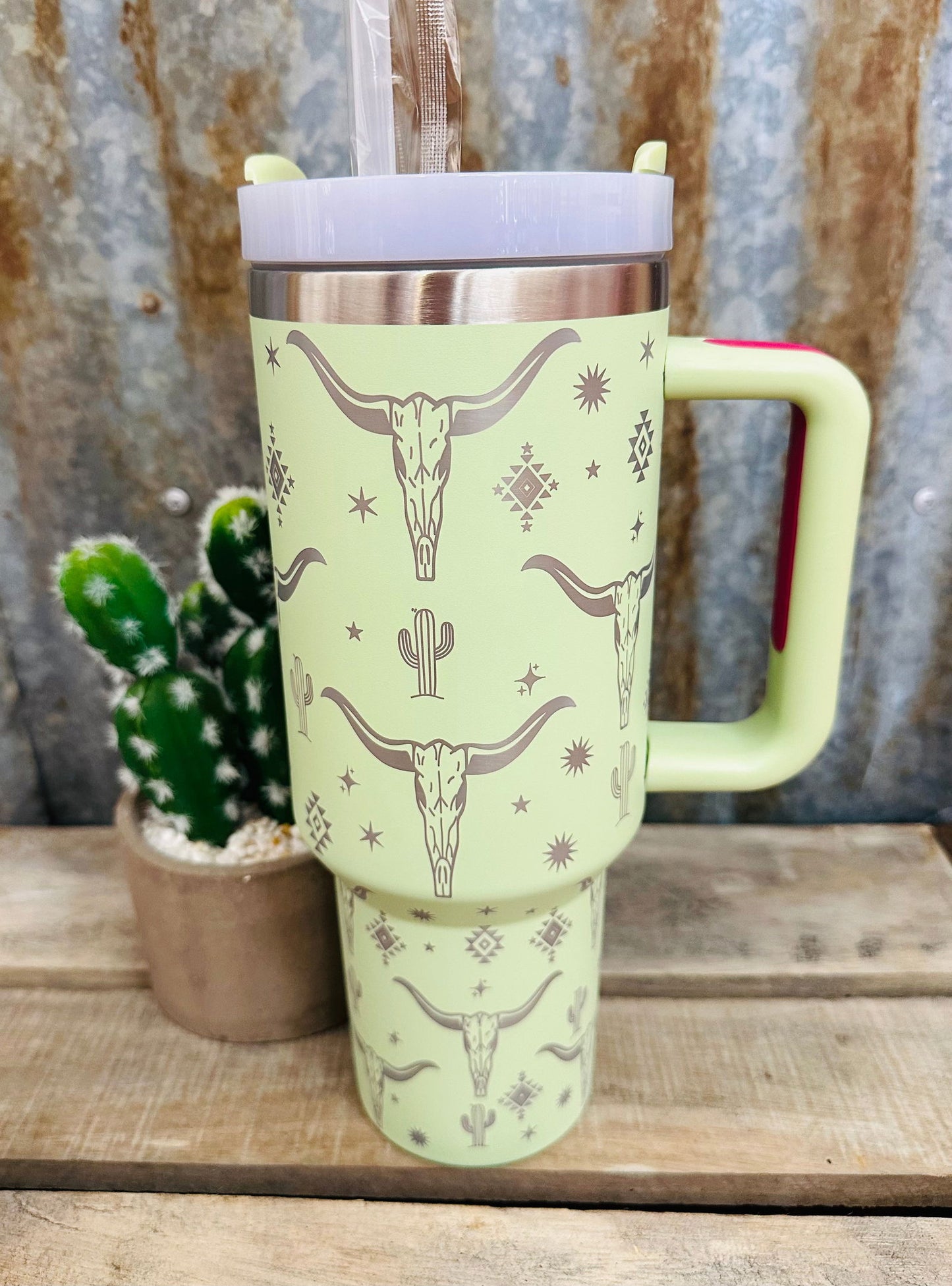 40oz Western Tumbler // Light Green - Homewares - Dustybutts Australia