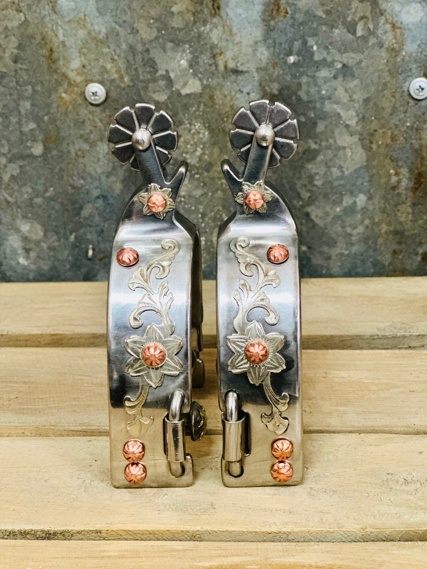 Ladies Stainless Steel Spurs With Copper Studs