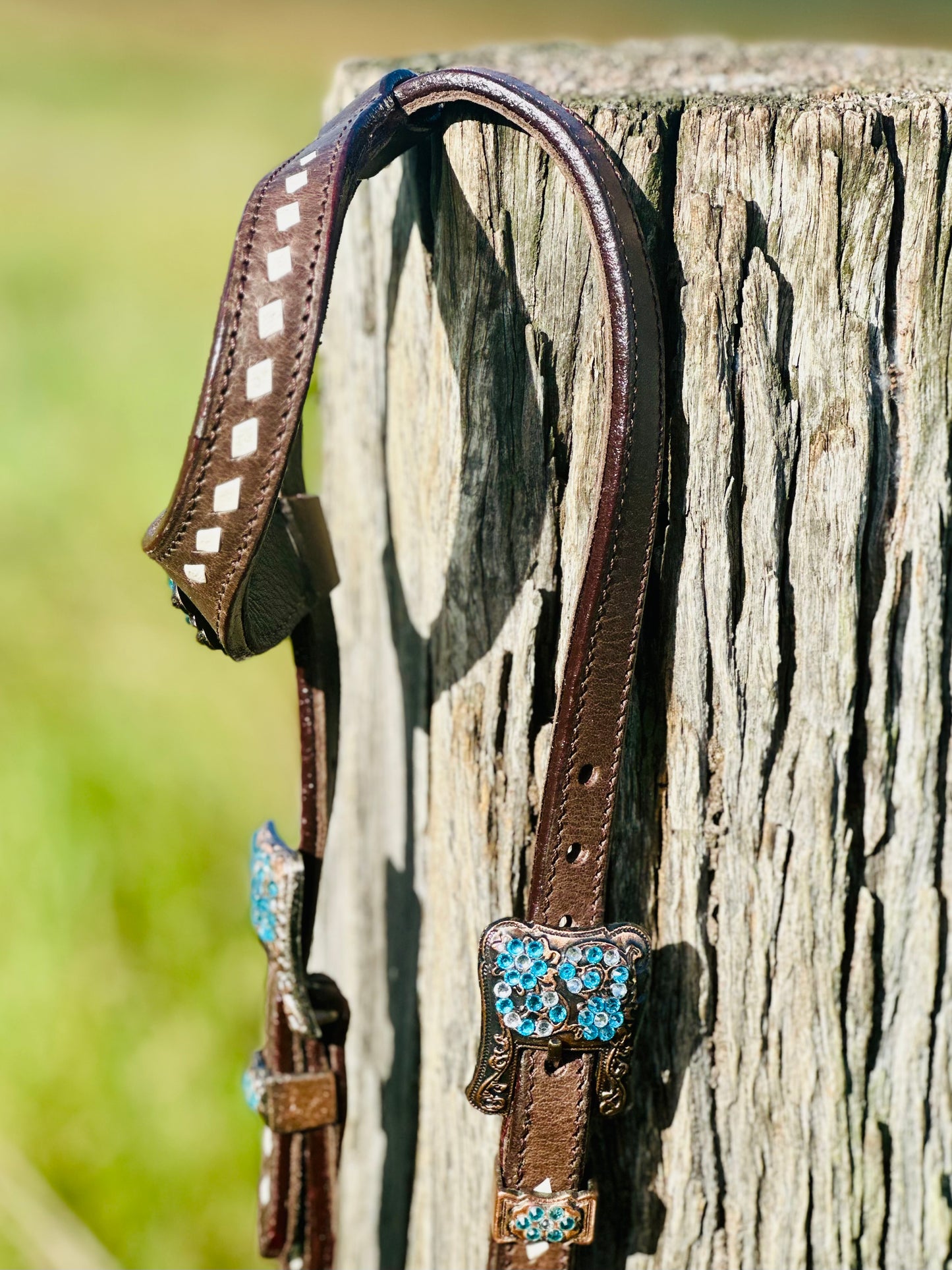 Leather One Eared Bridle With White Buckstitch - Dark Oil