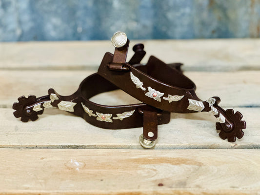 Antique Brown Engraved Spur with Silver Arrow Overlay