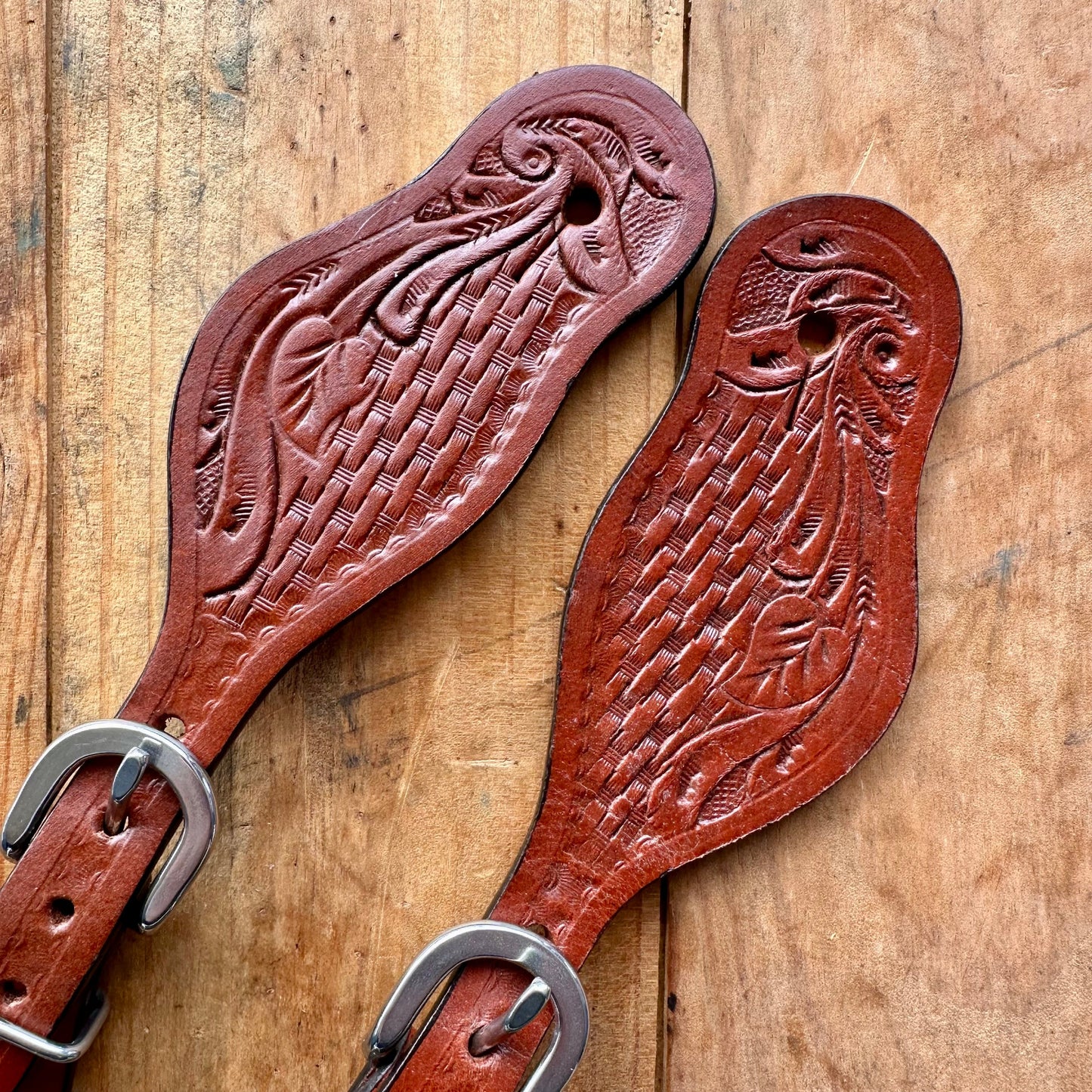 Youth Size Floral Tooled Spur Straps