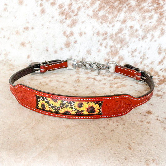 Leather Wither Strap With Sunflower & Cheetah Design