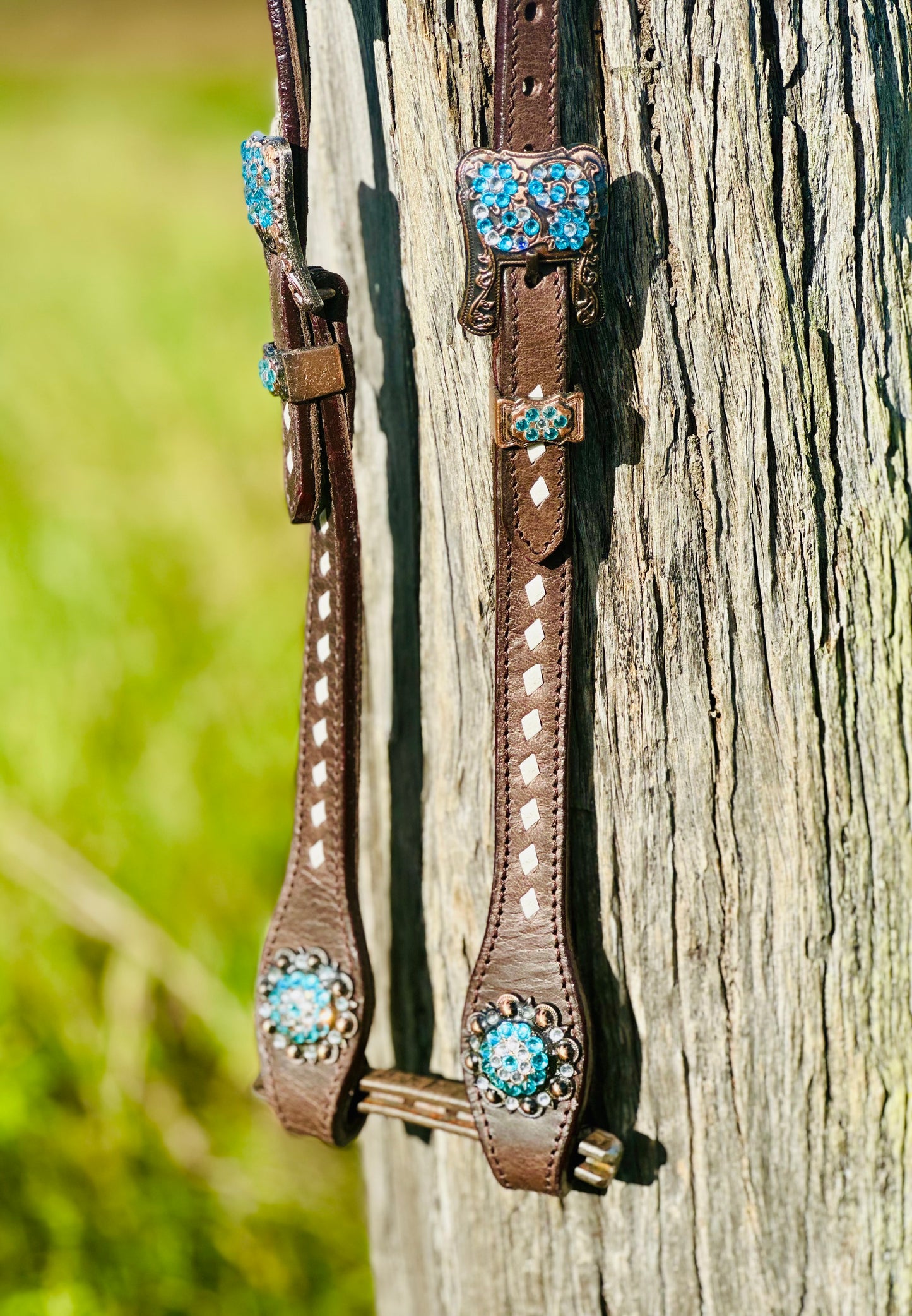 Leather One Eared Bridle With White Buckstitch - Dark Oil