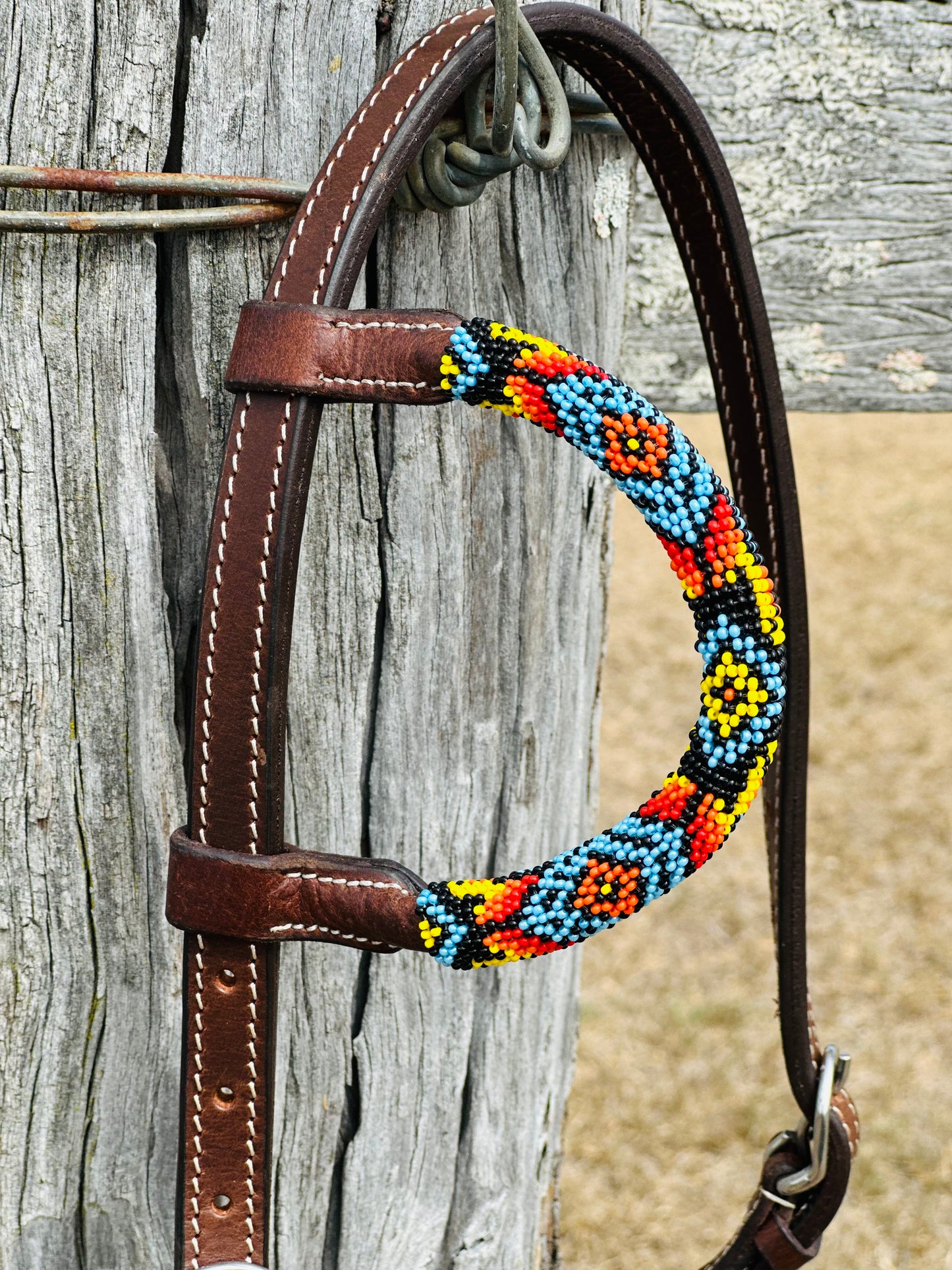 Harness Leather One Eared Beaded Bridle