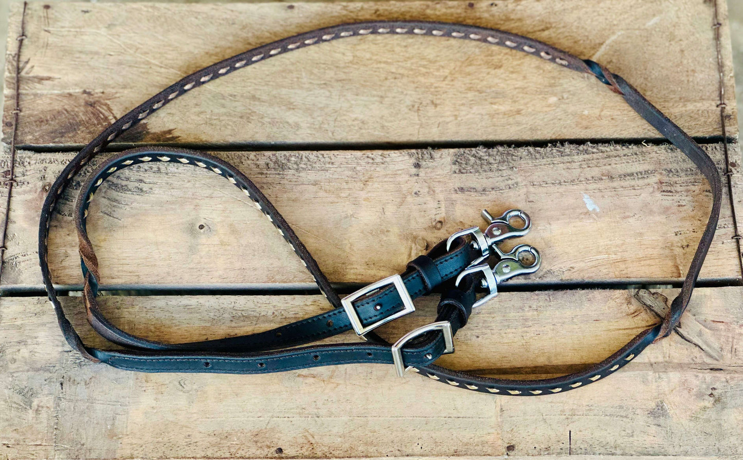 dustybutts-harness-leather-buckstitch-and-bloodknot-barrel-racing-reins---metallic-gold-reins---dustybutts-australia-35929664