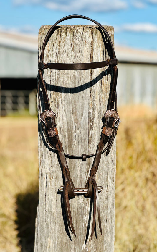 Harness Leather Bloodknot Browband Bridle With Thunderbird Buckle