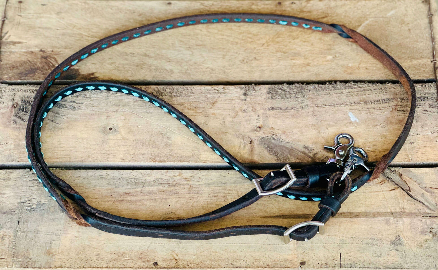 dustybutts-harness-leather-buckstitch-and-bloodknot-barrel-racing-reins---turquoise-reins---dustybutts-australia-35929672