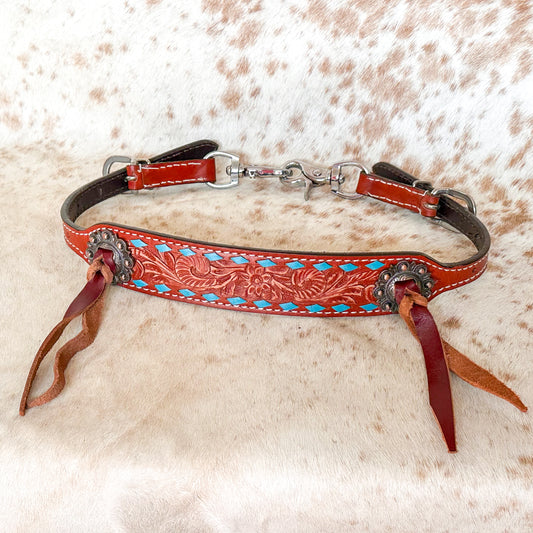 Leather Wither Strap With Buckstitch & Blossom Tooling
