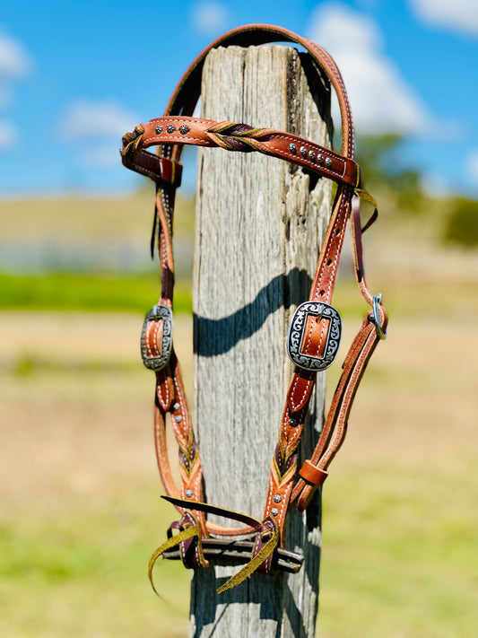Dustybutts Bloodknot Harness Leather Bridle With Sunspot Studs