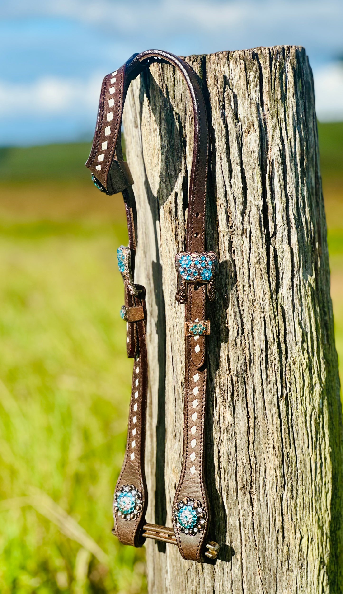 Leather One Eared Bridle With White Buckstitch - Dark Oil