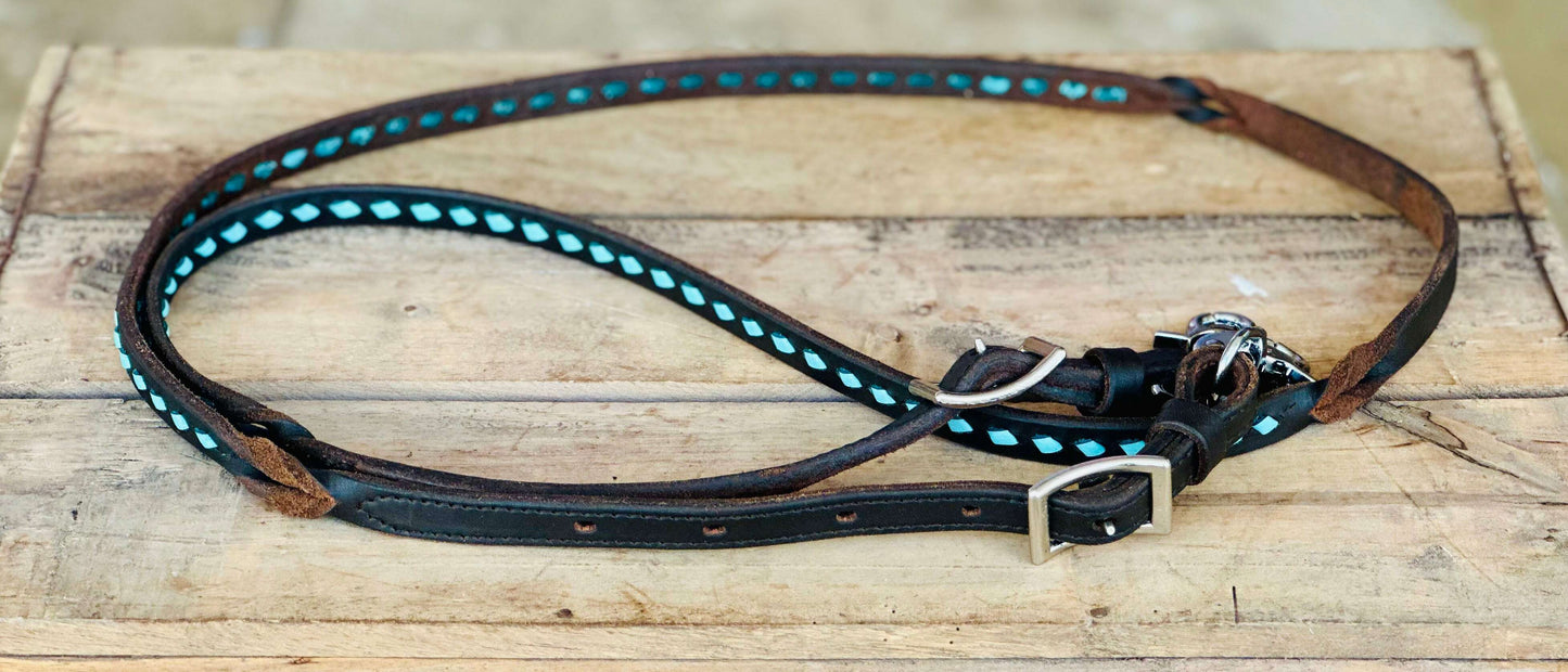 dustybutts-harness-leather-buckstitch-and-bloodknot-barrel-racing-reins---turquoise-reins---dustybutts-australia-35929671