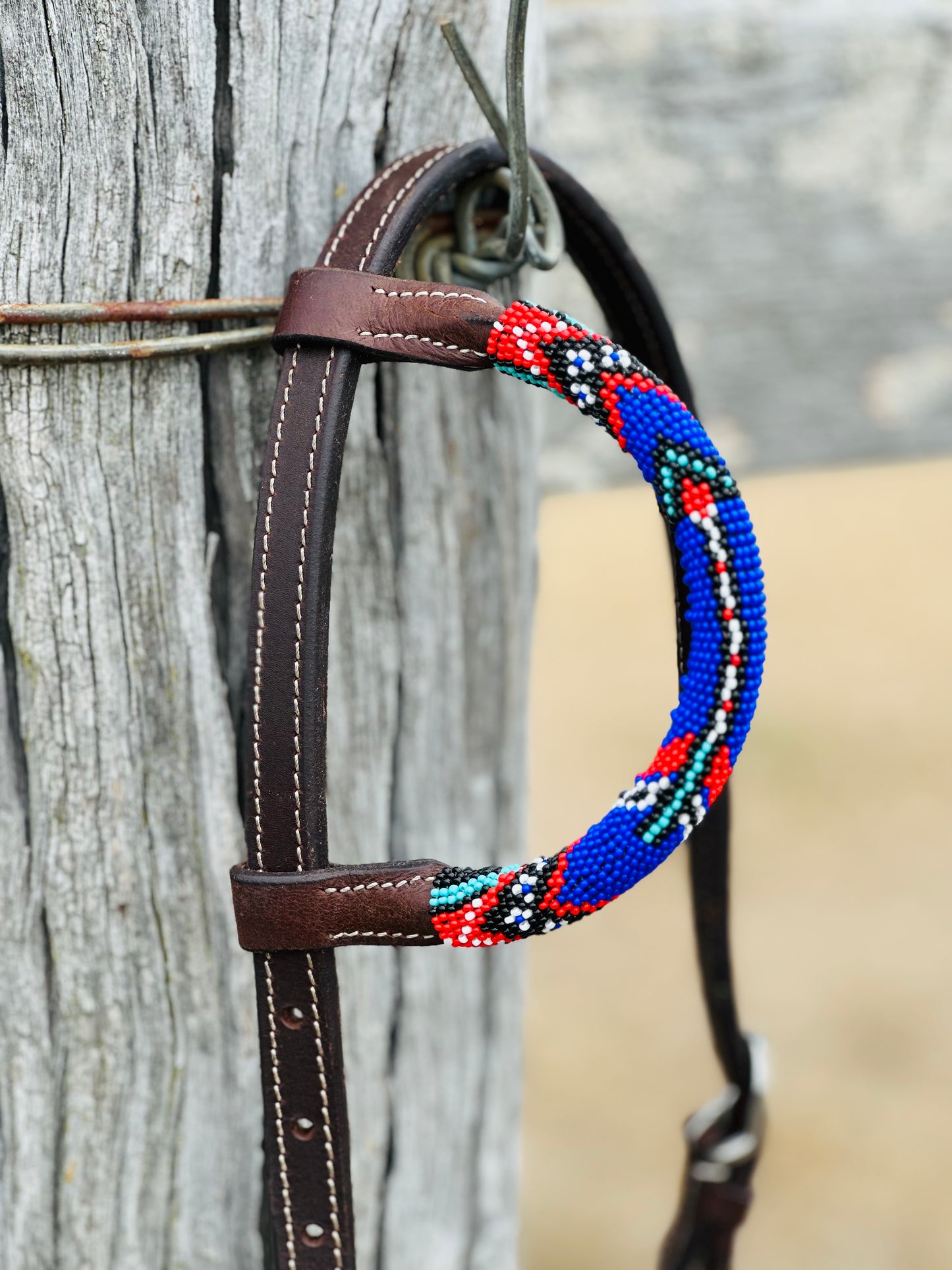 Harness Leather One Eared Beaded Bridle