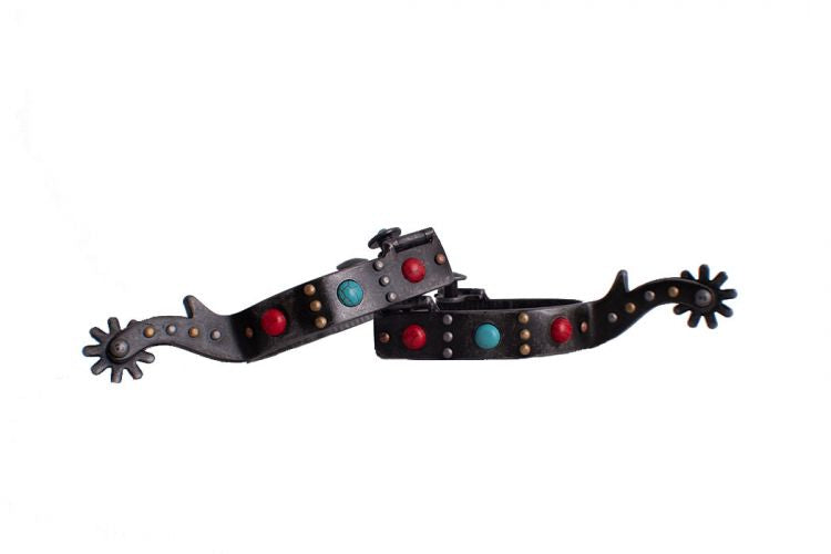 Antique Grey Steel Spur With Red & Teal Marble Studs -  - Dustybutts Australia