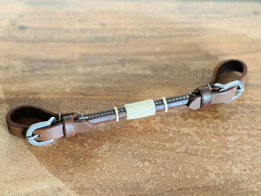 Argentina Cow Leather Rolled Curb Strap with Rawhide - Oiled Leather - Dustybutts Australia