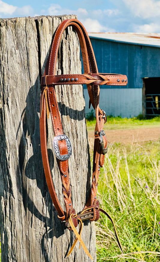 Dustybutts Bloodknot Harness Leather Bridle With Sunspot Studs - Brown