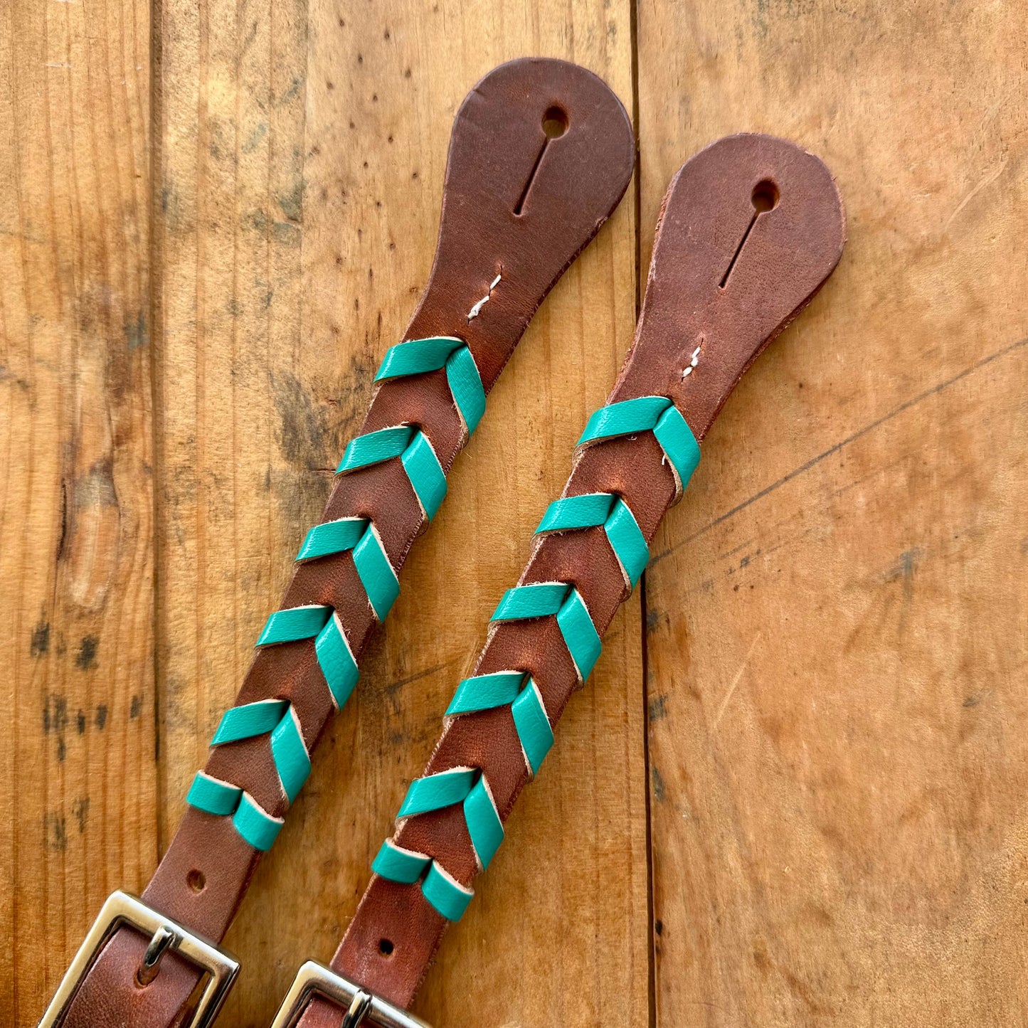 Argentina Leather Braided Ladies Spur Straps // Teal
