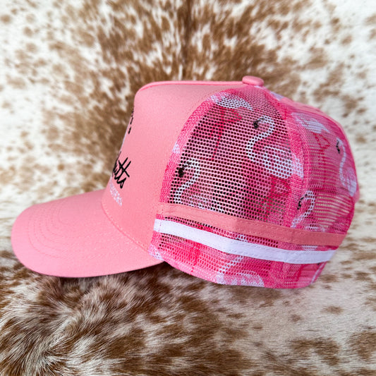 Dustybutts Trucker Cap // Ponytail // Pink Flamingo