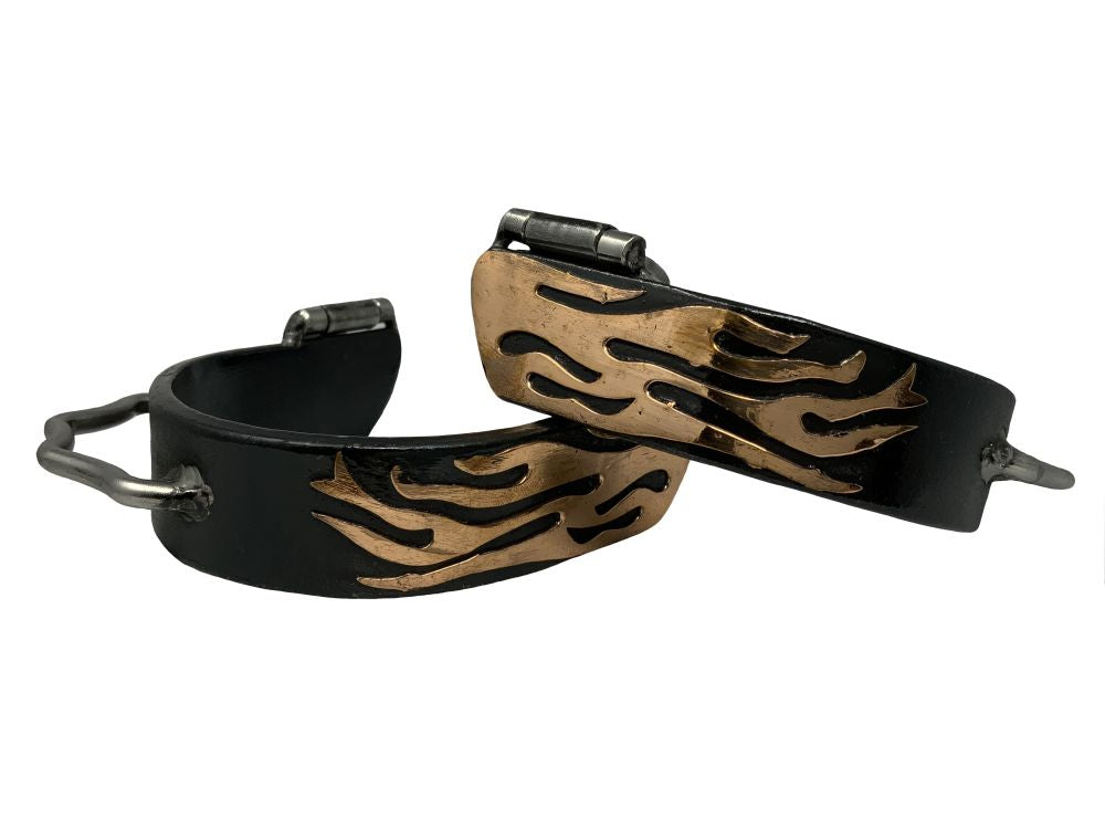 Black Steel Bumper Spurs with Copper Flame Overlay - Dustybutts Australia