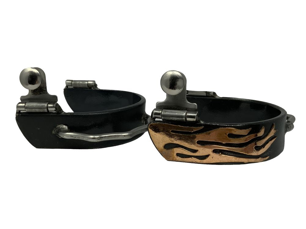 Black Steel Bumper Spurs with Copper Flame Overlay - Dustybutts Australia
