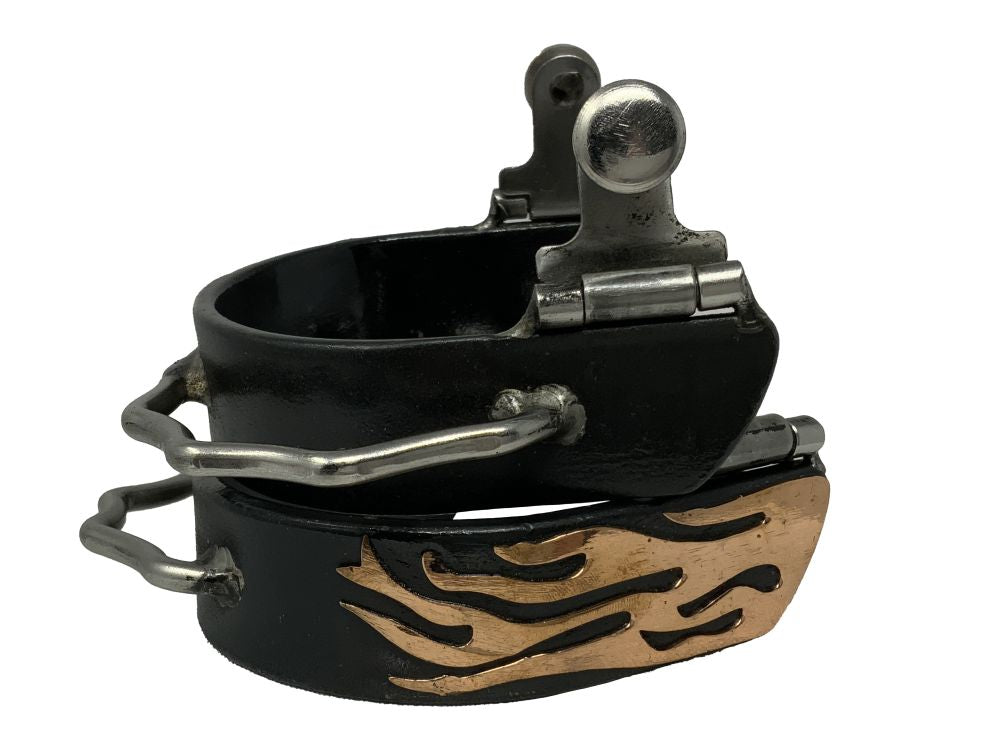 Black Steel Bumper Spurs with Copper Flame Overlay - Dustybutts Australia